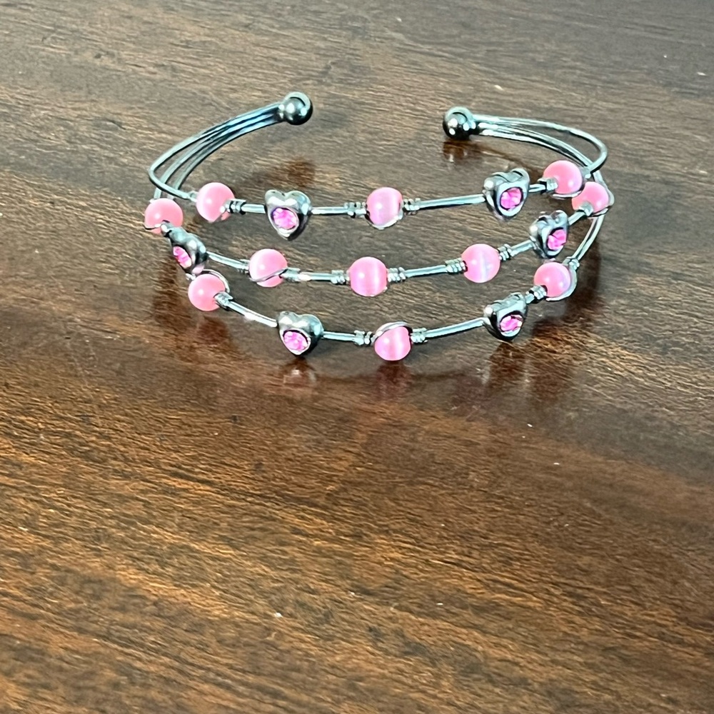 Elegant Pink Beaded Silver Bracelet